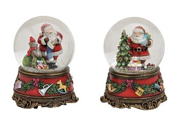 Boîte à musique / boule à neige Père Noël, 2 assorties (L/H/P) 11x15x11 cm