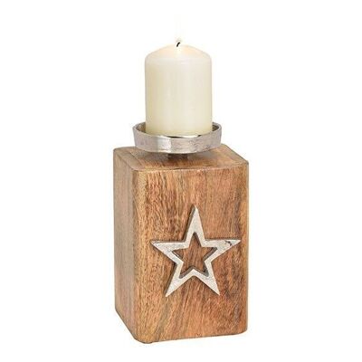 Mango wood candle holder with metal star decor brown