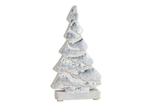 Tannenbaum aus Mangoholz Silber (B/H/T) 12x22x6cm