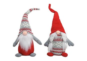 Gnome rouge gris en textile, 2 assortis, L16 x P14 x H45 cm