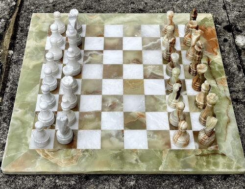 Multi-Green & White Onyx Chess Set 15" Handmade