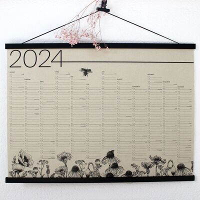 Agenda annuel 2024 en papier d'herbe, motif : prairie de fleurs sauvages