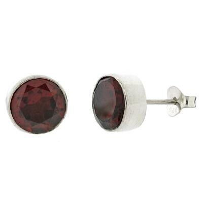 8mm Round Garnet Faceted Stud Earrings with Presentation Box