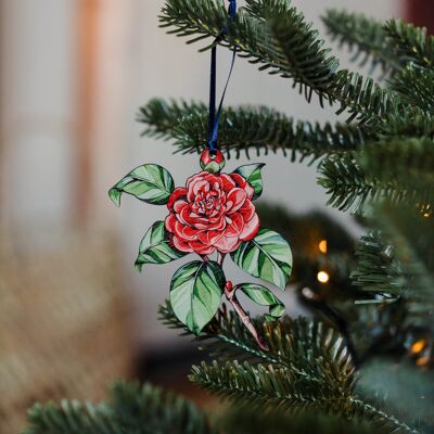Ornement de Noël aquarelle en bois durable floral
