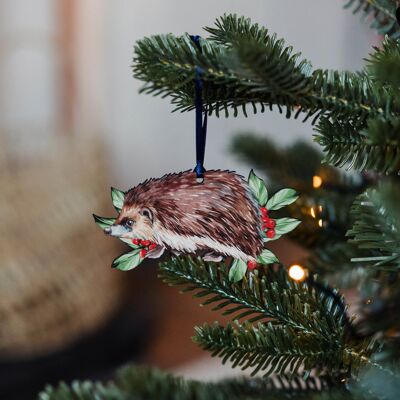 Igel Nachhaltiger Aquarell-Weihnachtsschmuck aus Holz