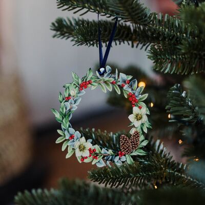 Wreath Sustainable Wooden Watercolour Christmas Ornament