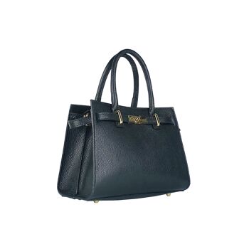 RB1016A | Sac à main pour femme en cuir véritable Made in Italy avec bandoulière amovible. Attaches avec mousquetons en métal doré brillant - Coloris Noir - Dimensions : 28 x 20 x 14 + 12,5 cm 2