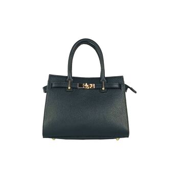 RB1016A | Sac à main pour femme en cuir véritable Made in Italy avec bandoulière amovible. Attaches avec mousquetons en métal doré brillant - Coloris Noir - Dimensions : 28 x 20 x 14 + 12,5 cm 3