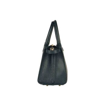 RB1016A | Sac à main pour femme en cuir véritable Made in Italy avec bandoulière amovible. Attaches avec mousquetons en métal doré brillant - Coloris Noir - Dimensions : 28 x 20 x 14 + 12,5 cm 5