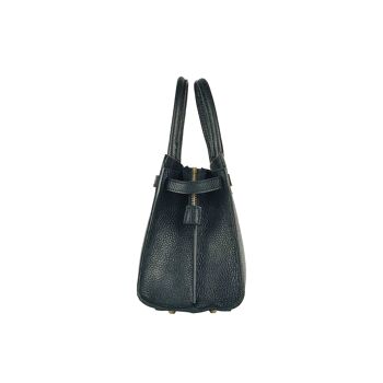 RB1016A | Sac à main pour femme en cuir véritable Made in Italy avec bandoulière amovible. Attaches avec mousquetons en métal doré brillant - Coloris Noir - Dimensions : 28 x 20 x 14 + 12,5 cm 6