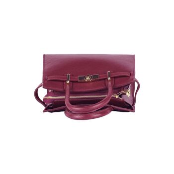 RB1016X | Sac à main pour femme en cuir véritable Made in Italy avec bandoulière amovible. Attaches avec mousquetons en métal doré brillant. Couleur bordeaux. Dimensions : 28 x 20 x 14 + 12,5 cm 7