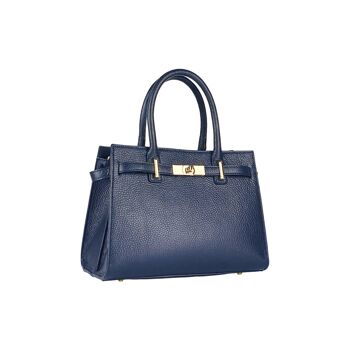 RB1016D | Sac à main pour femme en cuir véritable Made in Italy avec bandoulière amovible. Attaches avec mousquetons en métal doré brillant - Coloris Bleu - Dimensions : 28 x 20 x 14 + 12,5 cm 2