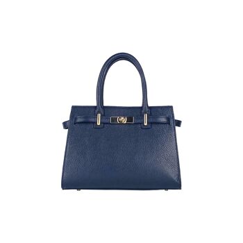 RB1016D | Sac à main pour femme en cuir véritable Made in Italy avec bandoulière amovible. Attaches avec mousquetons en métal doré brillant - Coloris Bleu - Dimensions : 28 x 20 x 14 + 12,5 cm 3