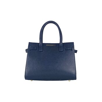 RB1016D | Sac à main pour femme en cuir véritable Made in Italy avec bandoulière amovible. Attaches avec mousquetons en métal doré brillant - Coloris Bleu - Dimensions : 28 x 20 x 14 + 12,5 cm 4