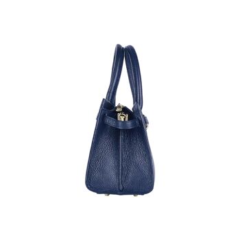 RB1016D | Sac à main pour femme en cuir véritable Made in Italy avec bandoulière amovible. Attaches avec mousquetons en métal doré brillant - Coloris Bleu - Dimensions : 28 x 20 x 14 + 12,5 cm 5