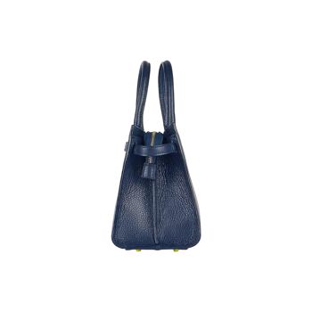 RB1016D | Sac à main pour femme en cuir véritable Made in Italy avec bandoulière amovible. Attaches avec mousquetons en métal doré brillant - Coloris Bleu - Dimensions : 28 x 20 x 14 + 12,5 cm 6