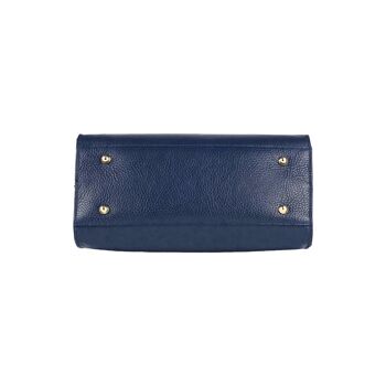 RB1016D | Sac à main pour femme en cuir véritable Made in Italy avec bandoulière amovible. Attaches avec mousquetons en métal doré brillant - Coloris Bleu - Dimensions : 28 x 20 x 14 + 12,5 cm 8