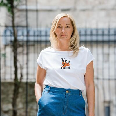 Camiseta de mujer de algodón orgánico made in France "Sí, ella puede"