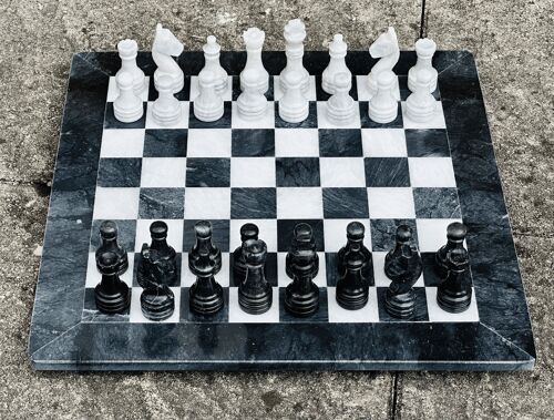 Black & White Vintage Marble Chess Set 15" Handmade