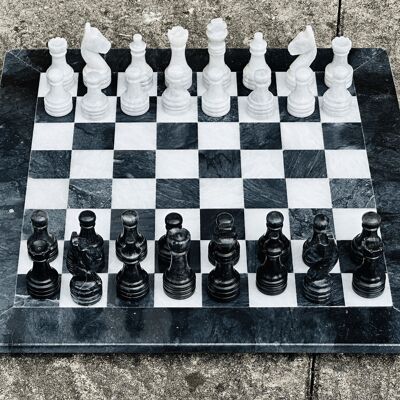 Jeu d'échecs en marbre vintage noir et blanc 15" fait à la main