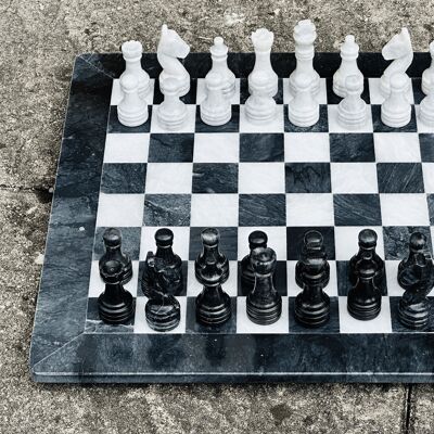 Set di scacchi in marmo vintage bianco e nero 15" fatto a mano