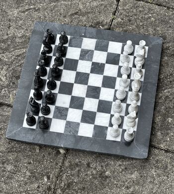 Jeu d'échecs en marbre vintage noir et blanc 15" fait à la main 2