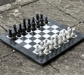 Jeu d'échecs en marbre vintage noir et blanc 15" fait à la main 4