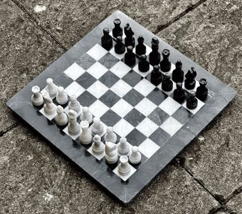 Jeu d'échecs en marbre vintage noir et blanc 15" fait à la main 5