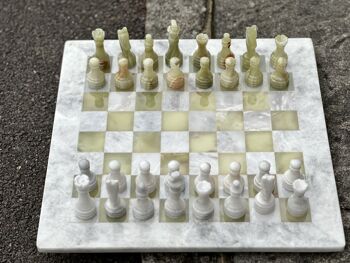 Jeu d'échecs en onyx vert et blanc 15" fabriqué à la main 1