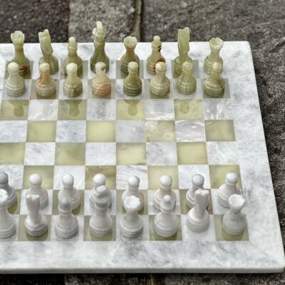 Green & White Onyx Chess Set 15" Handcrafted