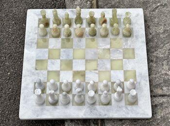 Jeu d'échecs en onyx vert et blanc 15" fabriqué à la main 4