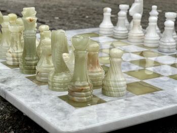 Jeu d'échecs en onyx vert et blanc 15" fabriqué à la main 6