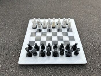 Jeu d'échecs en marbre blanc et noir fait à la main 15" 3
