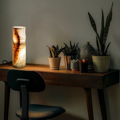 Onyx-Lampe 12" in Bambusform mit natürlichen Adern und Streifen