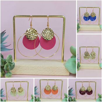 Boucles d'oreilles MARGOT cuir mat et paillettes - 6 Coloris 1