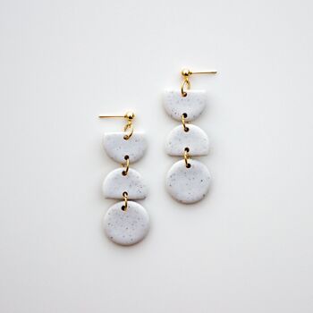 White Speckled Geometric Polymer Clay Earrings, "VERA" 1