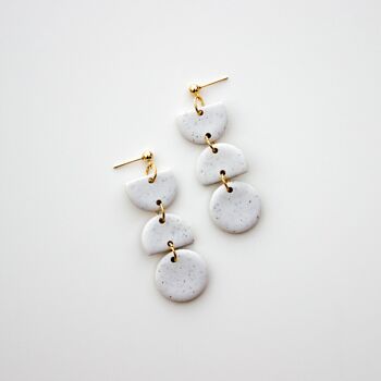 White Speckled Geometric Polymer Clay Earrings, "VERA" 2