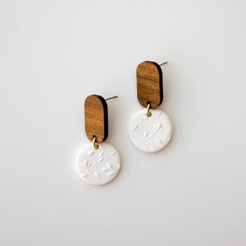 Romantic Textured Polymer Clay and Wood Earrings, "HARPER" 1