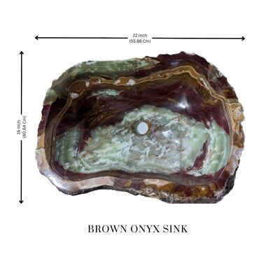Évier en onyx marron et vert | Bassin de comptoir en marbre – 22" x 16" (pouces)
