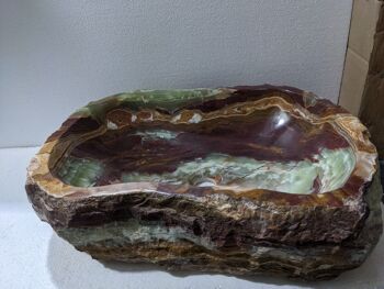 Évier en onyx marron et vert | Bassin de comptoir en marbre – 22" x 16" (pouces) 4