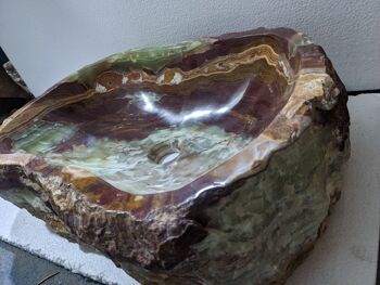 Évier en onyx marron et vert | Bassin de comptoir en marbre – 22" x 16" (pouces) 5