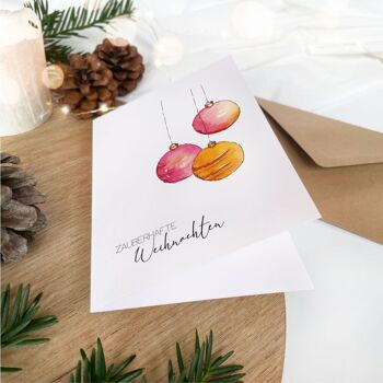 Carte de Noël - Boules de Noël | Aquarelle | Carte de voeux 4