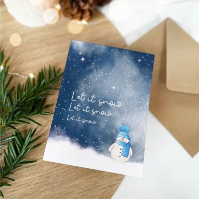 Cartolina di Natale - Lascia che nevichi | Acquerello | Biglietto d'auguri