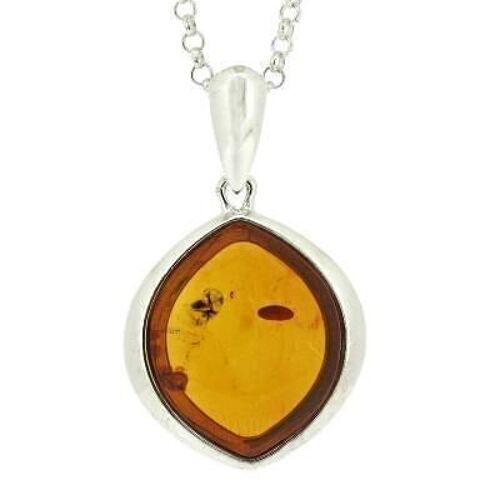 Cognac Amber Plum Pendant with 18" Trace Chain and Presentation Box