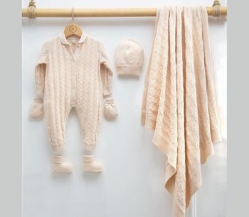 Ensemble de tricot en coton pour bébé, modèle de chaîne pour nouveau-né de 0 à 3 mois 3