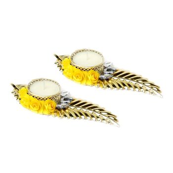 Bougeoir Photophore Feuille - Jaune Lot de 2 1