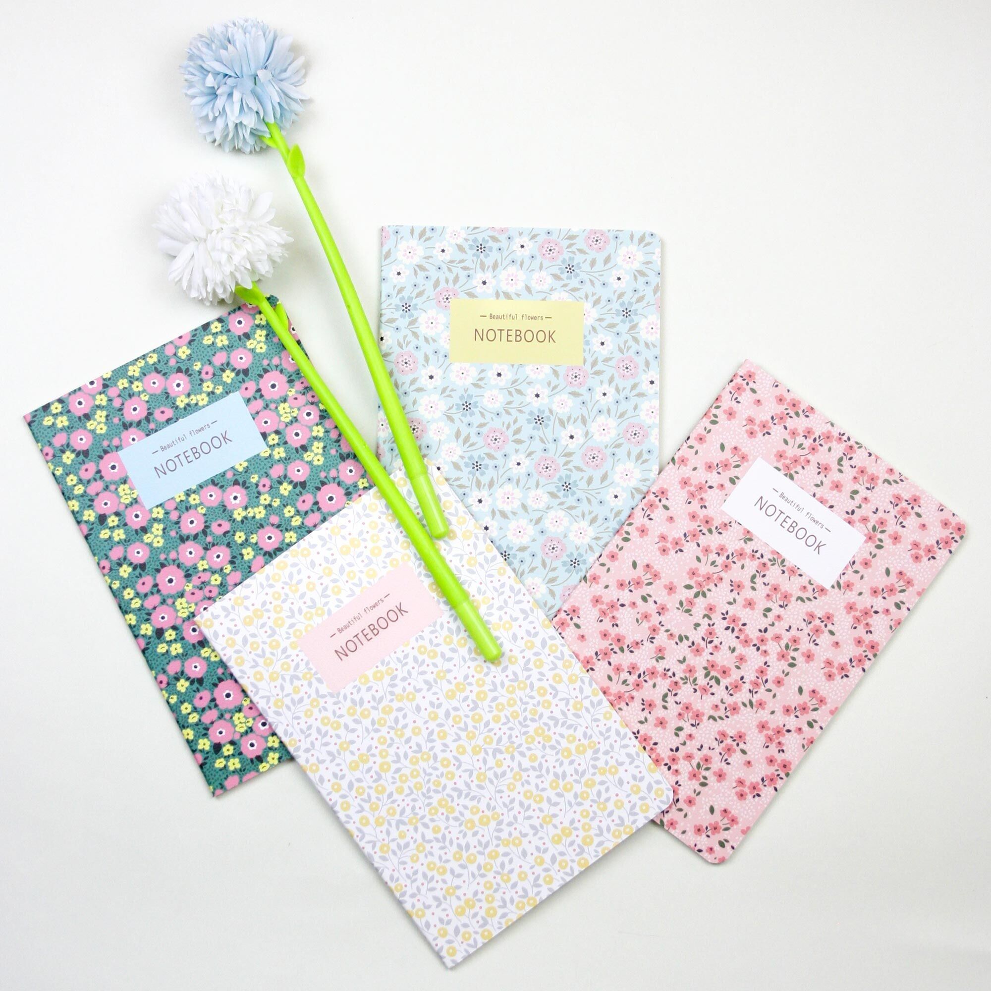 A5 Floral Print Softcover Notebook - Set of 4