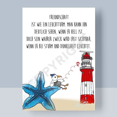 POSTCARD - FRIENDSHIP IS LIKE A LIGHTHOUSE