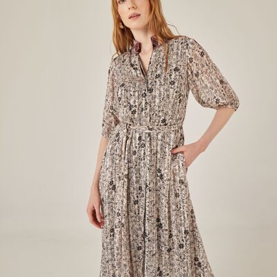 Shirt-style midi dress with embroidery