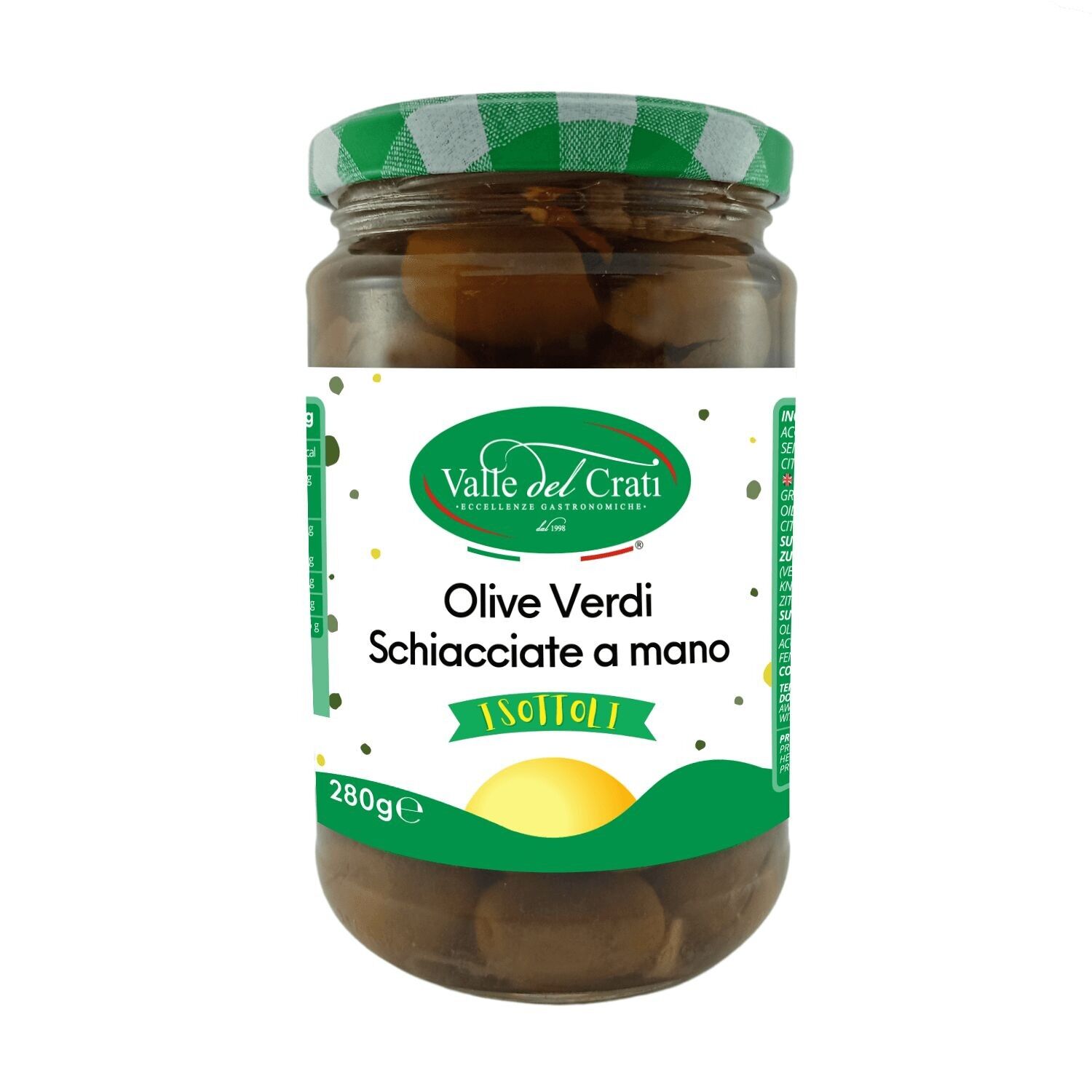 Olive Verdi Schiacciate a Mano, 280g